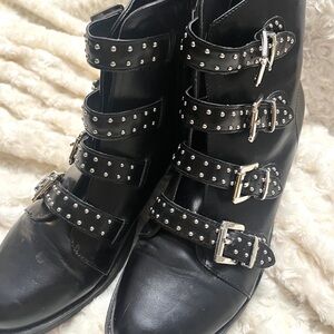 Madden NYC Studded Black Leather Moto Boots Sz 10